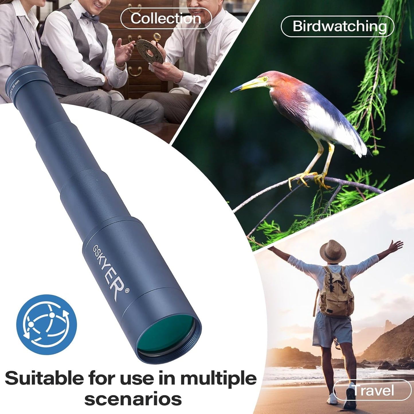 Gskyer 25x50 Monocular Telescope, Monoculars for Adults High Powered: Compact HD Zoom Scope for Men Gifts Cool Gadgets with BAK4 Prism & FMC Lens