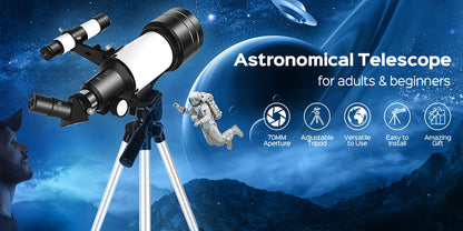 UBSSO 150X High Power Telescope, 70mm Aperture Telescope Astronomy For Adults, Portable Monocular Telescope With 3 Eyepiece Blue