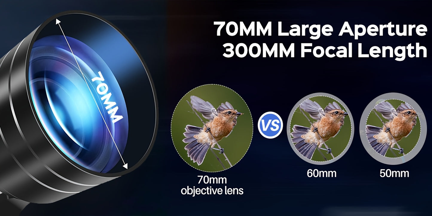 UBSSO 150X High Power Telescope, 70mm Aperture Telescope Astronomy For Adults, Portable Monocular Telescope With 3 Eyepiece Blue