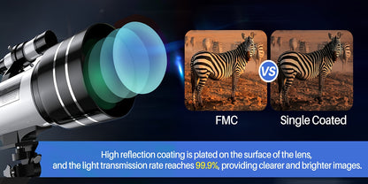 UBSSO 150X High Power Telescope, 70mm Aperture Telescope Astronomy For Adults, Portable Monocular Telescope With 3 Eyepiece Blue