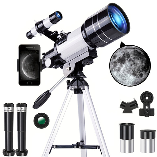 150X High Magnification 70mm Aperture Astronomical Telescope with Tripod Mount (15X-150X) Portable Travel Telescope with Phone Adapter White
