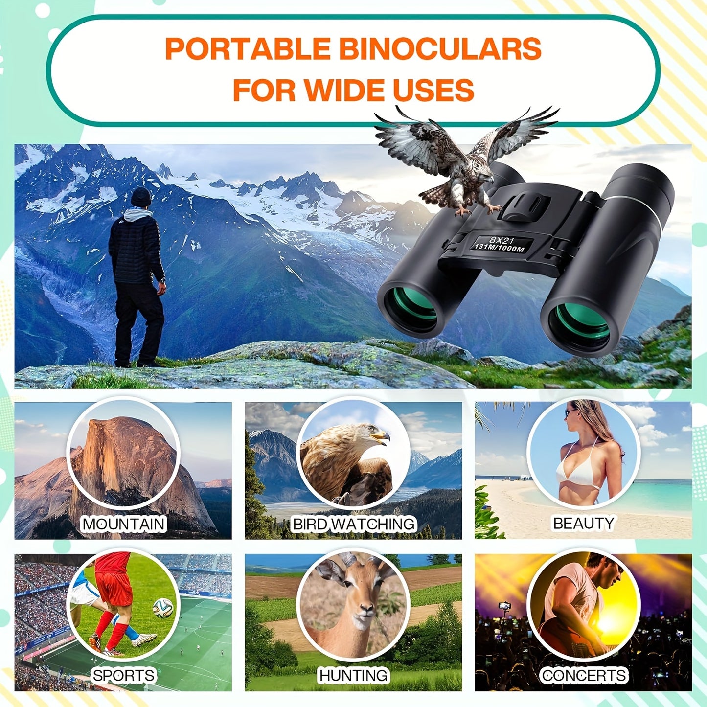 UBSSO Binoculars with 8X21 Magnification High Powered Mini Pocket Binoculars Lightweight Binoculars