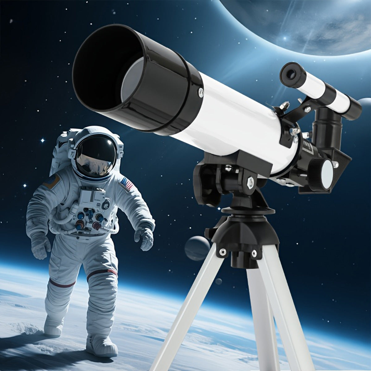 90x Zoom Astronomical Telescope for Kids – 90x Magnification, Includes Two Eyepieces, Tabletop Tripod, and Finder Scope White