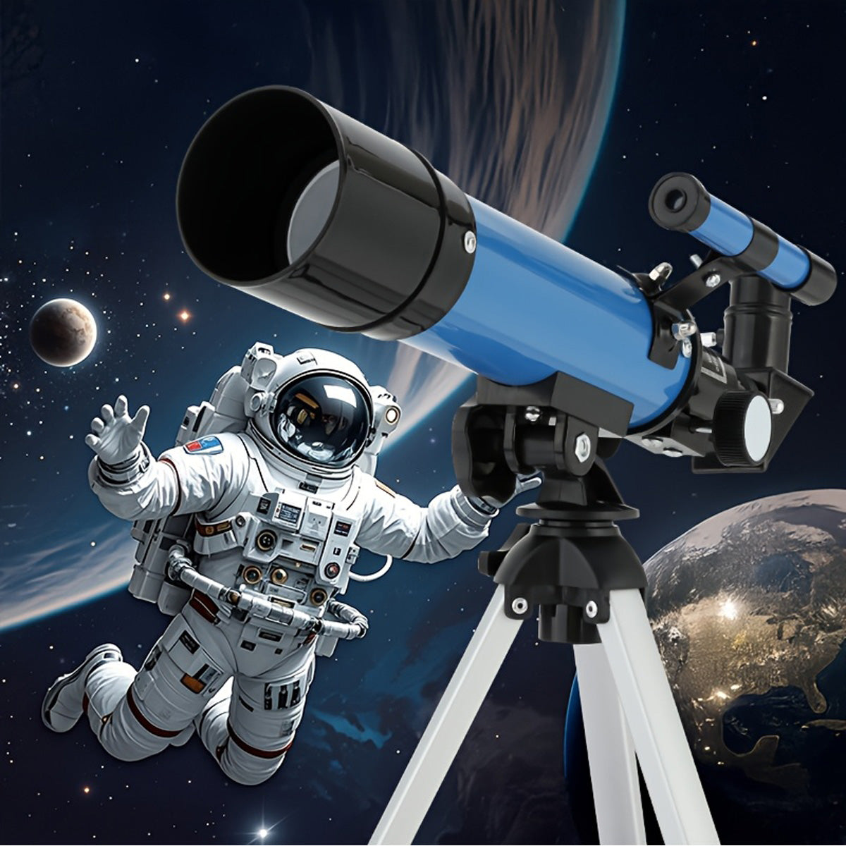 90x Zoom Astronomical Telescope for Kids – 90x Magnification, Includes Two Eyepieces, Tabletop Tripod, and Finder Scope Blue