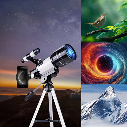 150X High Magnification 70mm Aperture Astronomical Telescope with Tripod Mount (15X-150X) Portable Travel Telescope with Phone Adapter White
