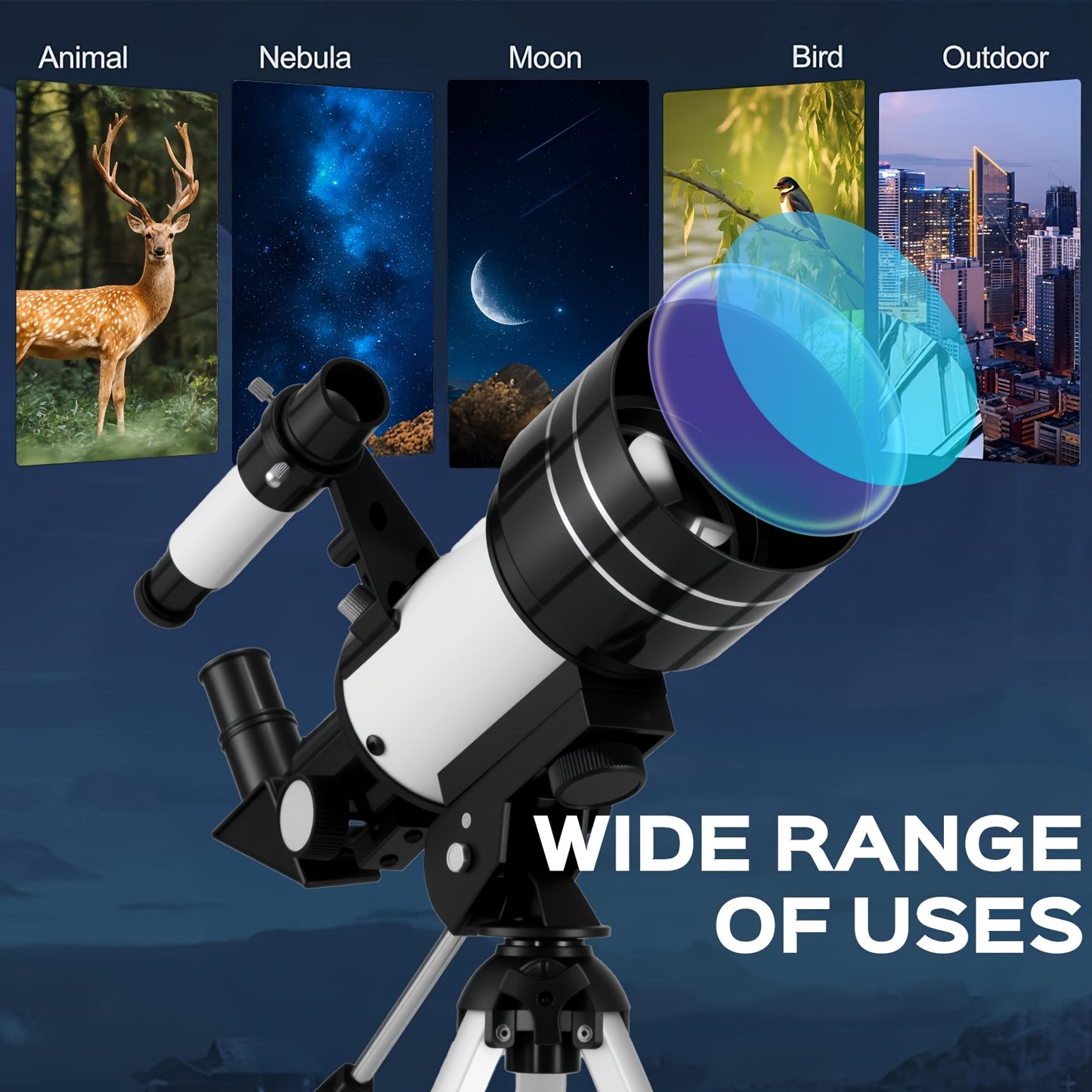 UBSSO 150X High Power Telescope, 70mm Aperture Telescope Astronomy For Adults, Portable Monocular Telescope With 3 Eyepiece Blue