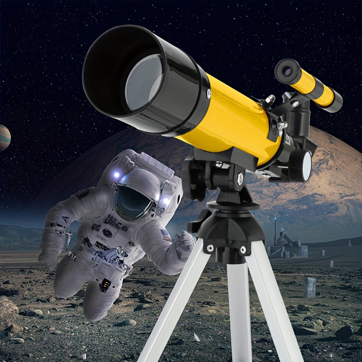 90x Zoom Astronomical Telescope for Kids – 90x Magnification, Includes Two Eyepieces, Tabletop Tripod, and Finder Scope Yellow