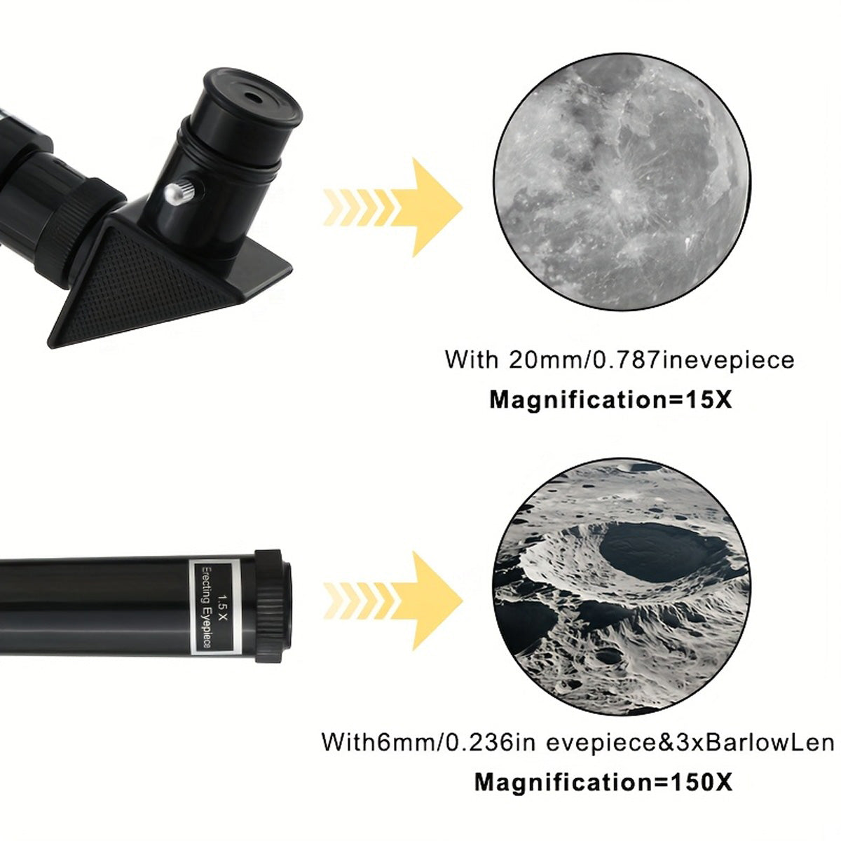 90x Zoom Astronomical Telescope for Kids – 90x Magnification, Includes Two Eyepieces, Tabletop Tripod, and Finder Scope Yellow