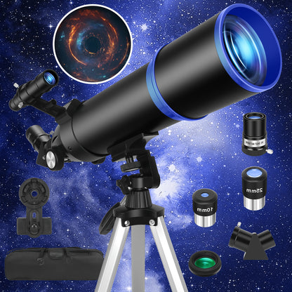 UBSSO Professional 80mm Diameter 600mm Telescope for Adults,Astronomical Observation with Tripod, Phone Bag,Best Christmas & Birthday Gift,Black