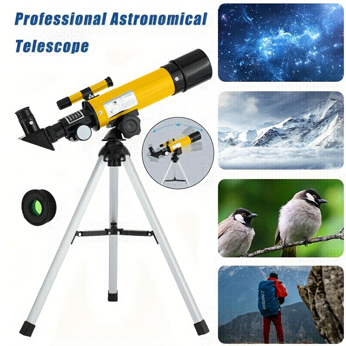 90x Zoom Astronomical Telescope for Kids – 90x Magnification, Includes Two Eyepieces, Tabletop Tripod, and Finder Scope Yellow