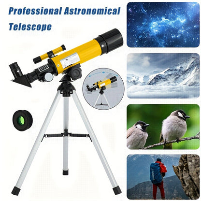90x Zoom Astronomical Telescope for Kids – 90x Magnification, Includes Two Eyepieces, Tabletop Tripod, and Finder Scope Yellow