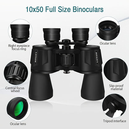 UBSSO 10x50 High-Definition Binoculars with FMC Multi-Layer Coating, Ideal for Bird Watching and Sports Events,Carrying Case, for Hunting, Orange