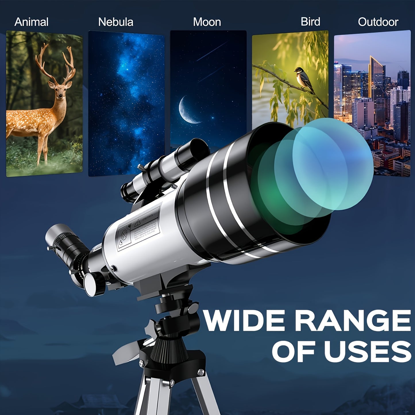 Astronomical Telescope, Objective Lens Focal Length 300, Aperture 70, Maximum Magnification 150 Times, Equipped with a Finder Scope,a Tripod,Black