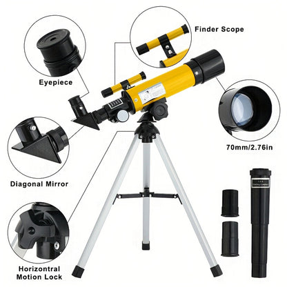 90x Zoom Astronomical Telescope for Kids – 90x Magnification, Includes Two Eyepieces, Tabletop Tripod, and Finder Scope Yellow