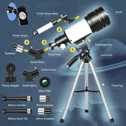 UBSSO Astronomical Astronomical Telescope 150X High-Powered,Portable with 70mm Aperture, For Education, Exploration, Toys Gifts, Christmas Gift