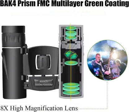 800X25 Binocular for Adults with BAK4 Prism Lens High Powered Mini Pocket Binoculars Telescope for Bird Watching, Hunting, Concert, Theater, Opera, Traveling, Sightseeing