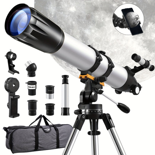 UBSSO Refractor Telescope Kit for Adults Beginners - 90mm Aperture, Manual Focus, Up to 675x Magnification Ideal for Stargazing, Moon Watching