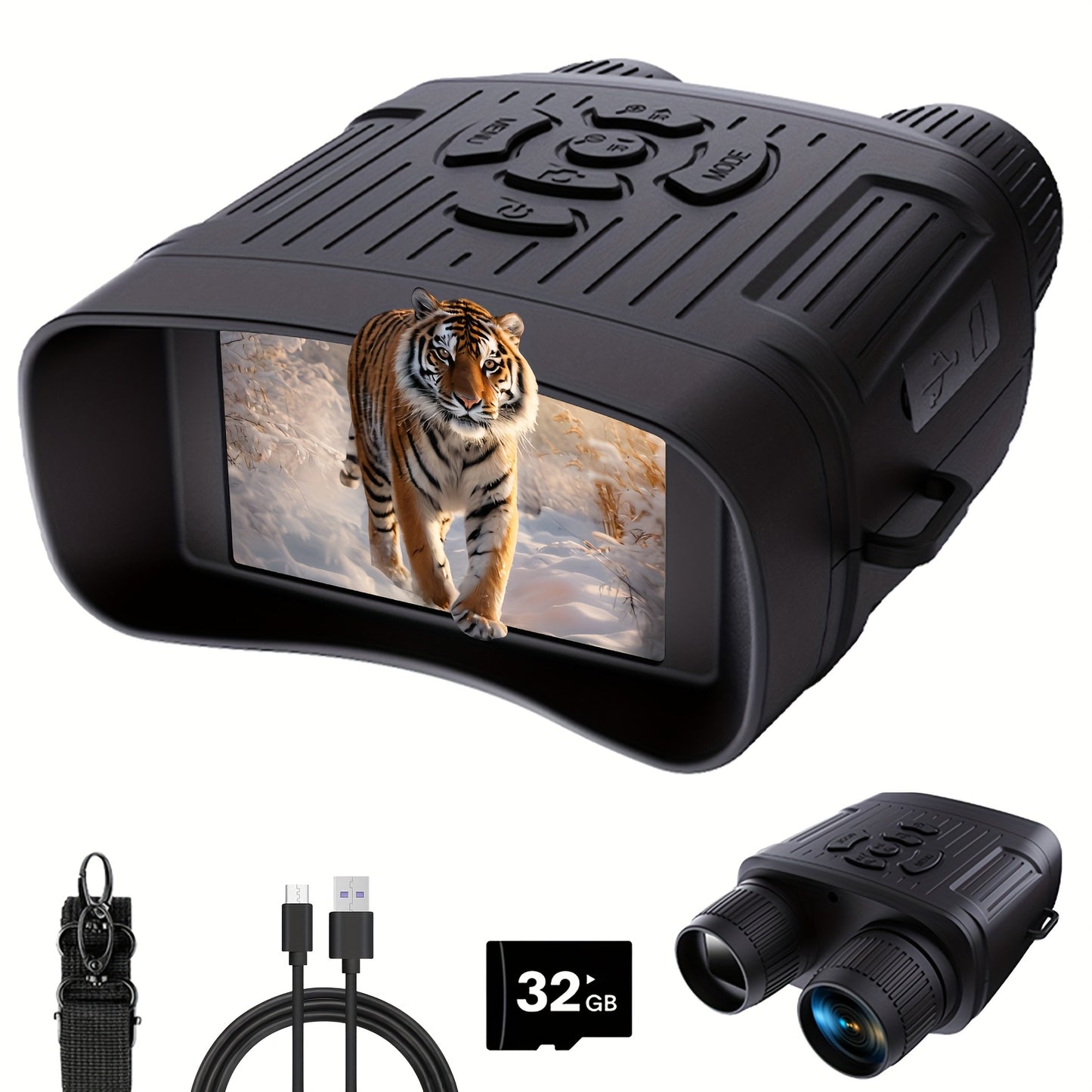 UBSSO 10X25 Binoculars Infrared Binoculars with HD Screen & 32GB Card, Capture Crisp Photo & Video, for Hunting, Camping, Apocalypse Gear,Black