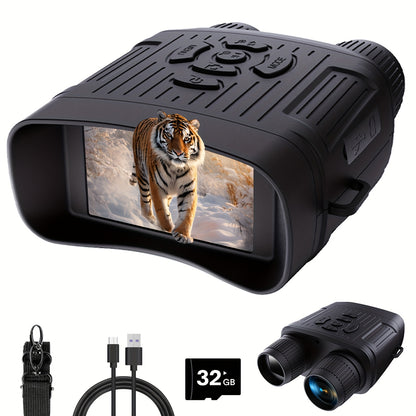 UBSSO 10X25 Binoculars Infrared Binoculars with HD Screen & 32GB Card, Capture Crisp Photo & Video, for Hunting, Camping, Apocalypse Gear,Black