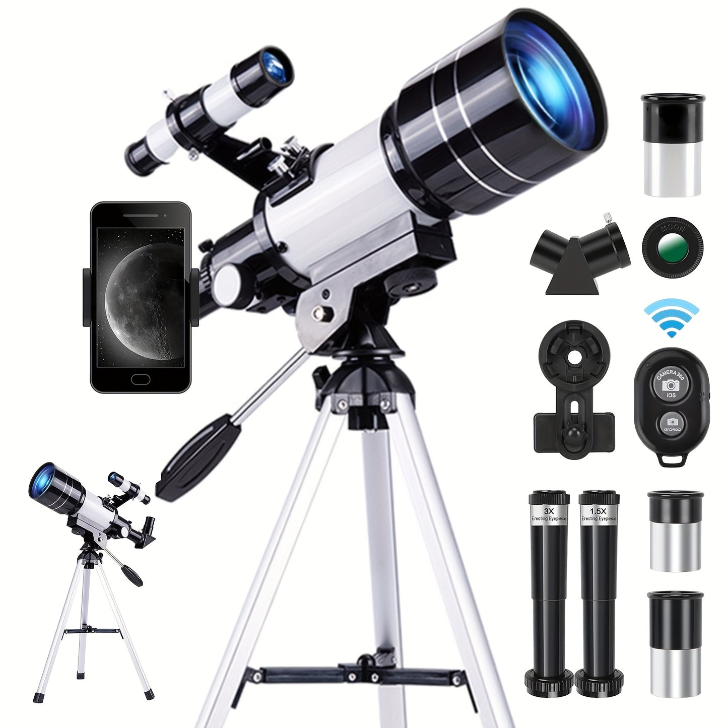 150X70 Astronomical Telescope, Aperture Telescope For Adults High Power, Portable Monocular Telescope With Tripod Phone Holder,Blue