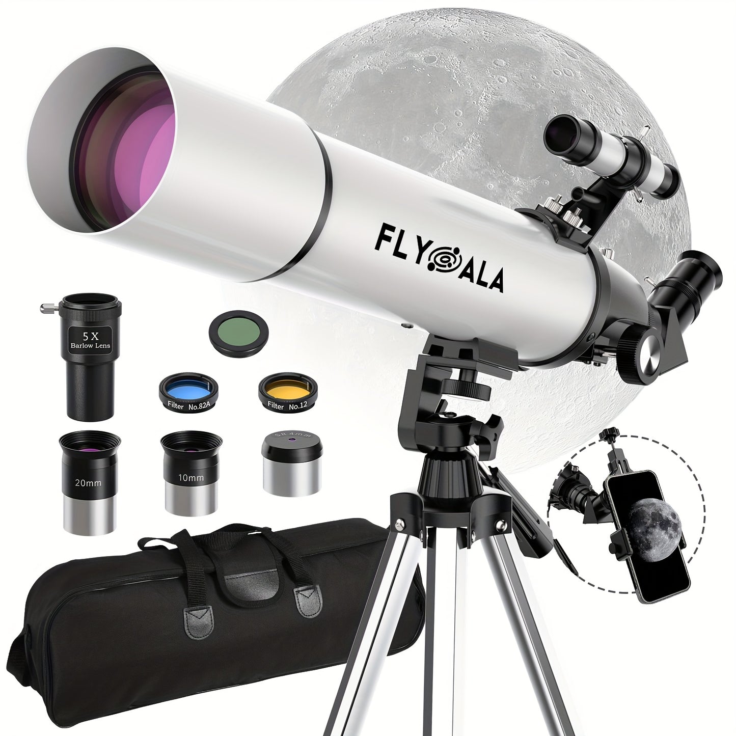 Telescope for Adults,80mm Aperture 600mm Focal Length Beginners Astronomical Telescope for Adults (30X-750X),Refractor Astronomy telescopes,Black