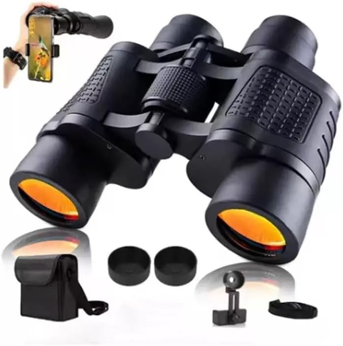 UBSSO 80x80 HD Binoculars for Adults, Waterproof  Fogproof with BAK-4 Prism Fully Multi-Coated Lens, for Bird Watching, Hunting, Travel，Black