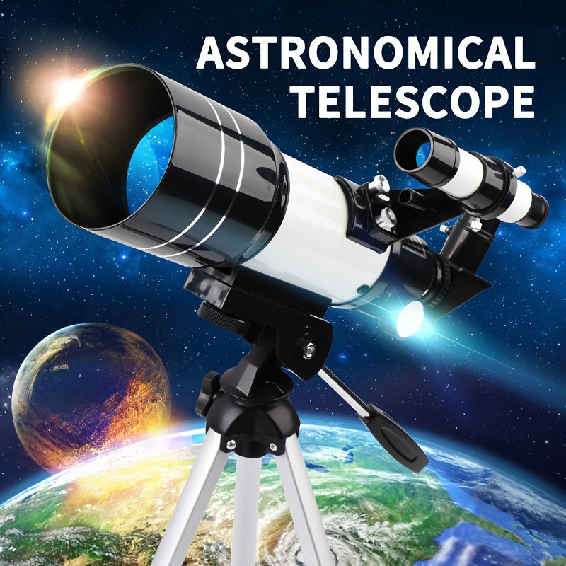 Astronomical Telescope, Objective Lens Focal Length 300, Aperture 70, Maximum Magnification 150 Times, Equipped with a Finder Scope,a Tripod,Black