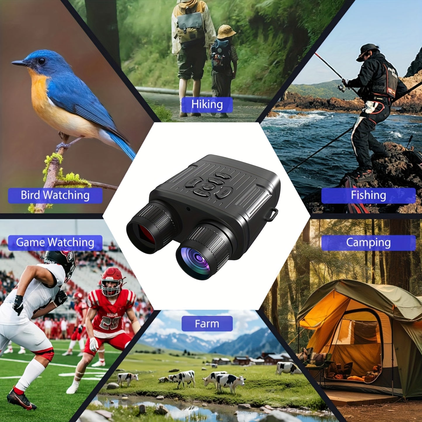 UBSSO 10X25 Binoculars Infrared Binoculars with HD Screen & 32GB Card, Capture Crisp Photo & Video, for Hunting, Camping, Apocalypse Gear,Black