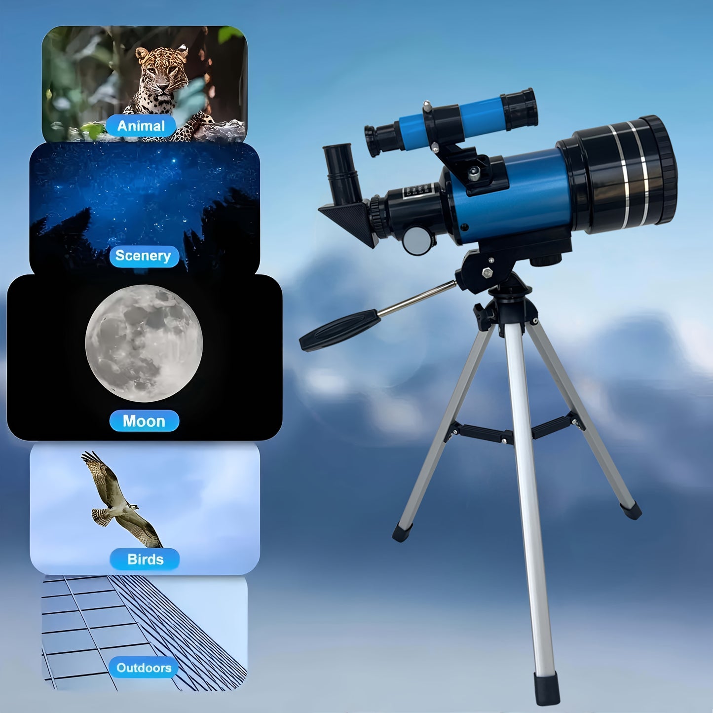 UBSSO Refractor Star Telescope for Adults: 70mm Aperture 300mm Focal Length 15X-150X，Ideal for Stargazing, Planetary Observation, Moon Exploration