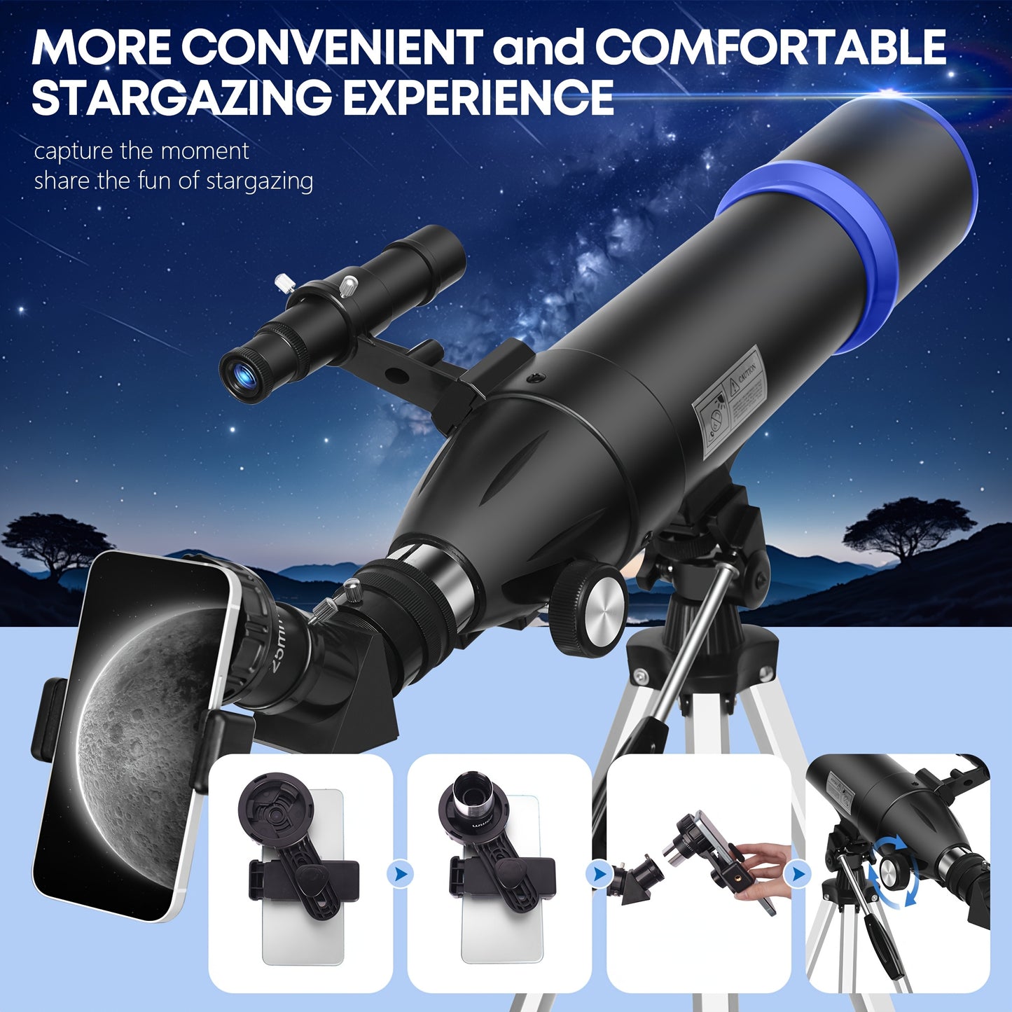 UBSSO Professional 80mm Diameter 600mm Telescope for Adults,Astronomical Observation with Tripod, Phone Bag,Best Christmas & Birthday Gift,Black