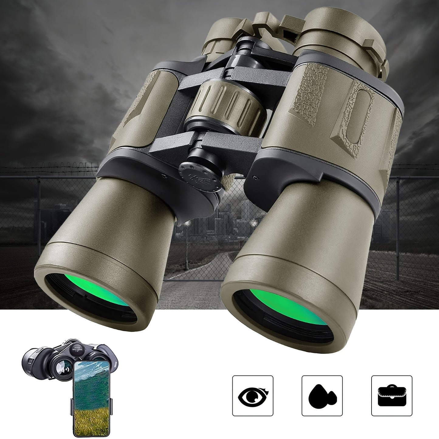 UBSSO 10X50 Binoculars for Adults High Powered With Phone Adapter Ideal For Bird Watching, Travel ,Hunting, Black