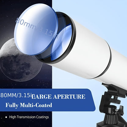 UBSSO Astronomical Telescope, 80mm Aperture 600mm Telescopes For Adults Astronomy, Fully Mult-Coated High Powered Refracting Telescope，white