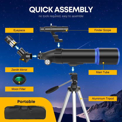 UBSSO Professional 80mm Diameter 600mm Telescope for Adults,Astronomical Observation with Tripod, Phone Bag,Best Christmas & Birthday Gift,Black