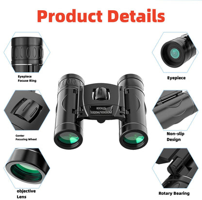 800X25 Binocular for Adults with BAK4 Prism Lens High Powered Mini Pocket Binoculars Telescope for Bird Watching, Hunting, Concert, Theater, Opera, Traveling, Sightseeing