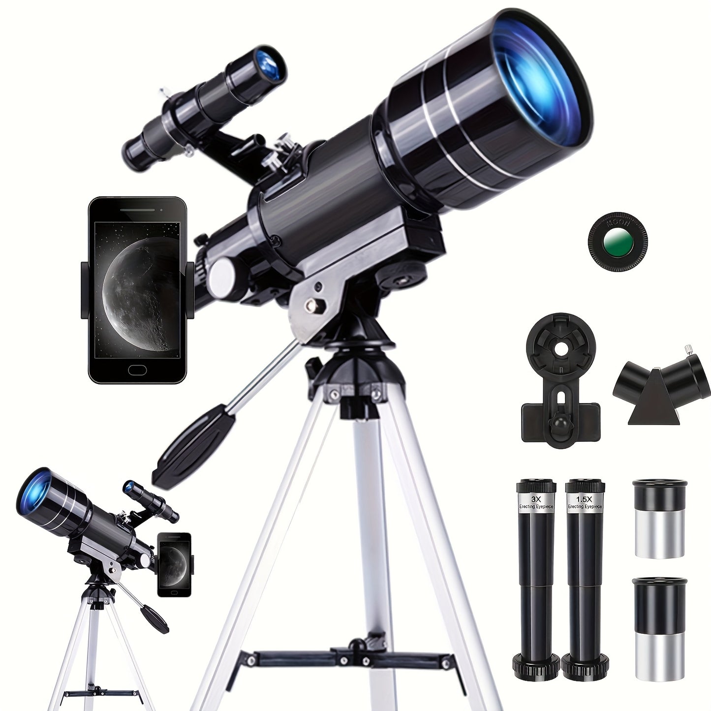 Astronomical Telescope, Objective Lens Focal Length 300, Aperture 70, Maximum Magnification 150 Times, Equipped with a Finder Scope,a Tripod,Blue