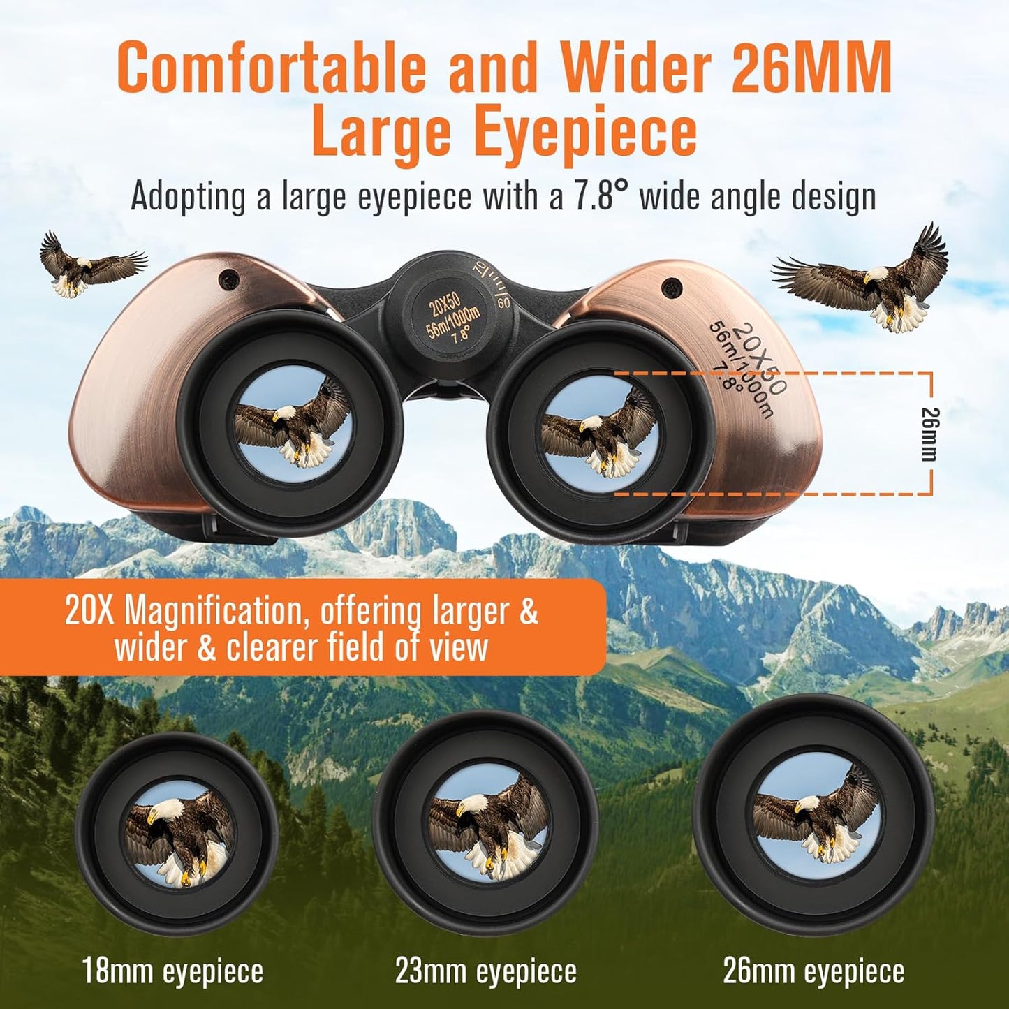 20x50 Binoculars for Adults,  Bird Watching Travel Stargazing Concerts Outdoor Sports-BAK4 Prism FMC Lens,Waterproof, Fogproof with Phone Adapter