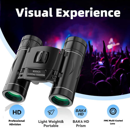 800X25 Binocular for Adults with BAK4 Prism Lens High Powered Mini Pocket Binoculars Telescope for Bird Watching, Hunting, Concert, Theater, Opera, Traveling, Sightseeing
