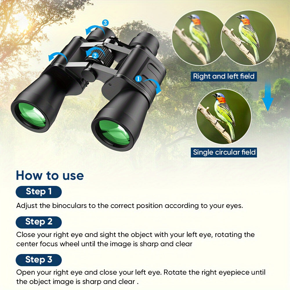 UBSSO 10X50 Binoculars For Adults, Compact Binoculars For Bird Watching Hunting Football Games Travel Stargazing Cruise With Carrying Bag, Gris