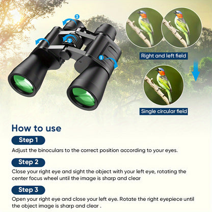UBSSO 10X50 Binoculars For Adults, Compact Binoculars For Bird Watching Hunting Football Games Travel Stargazing Cruise With Carrying Bag, Gris