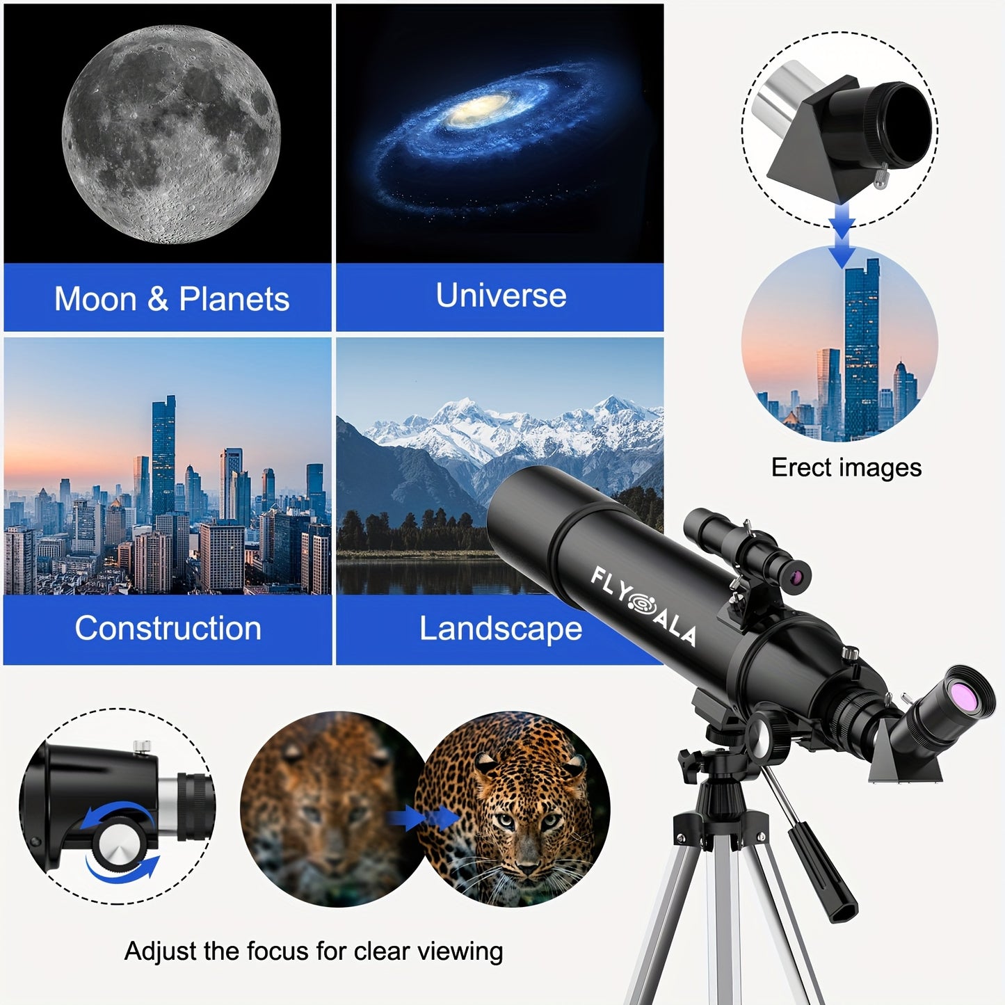 Telescope for Adults,80mm Aperture 600mm Focal Length Beginners Astronomical Telescope for Adults (30X-750X),Refractor Astronomy telescopes,Black