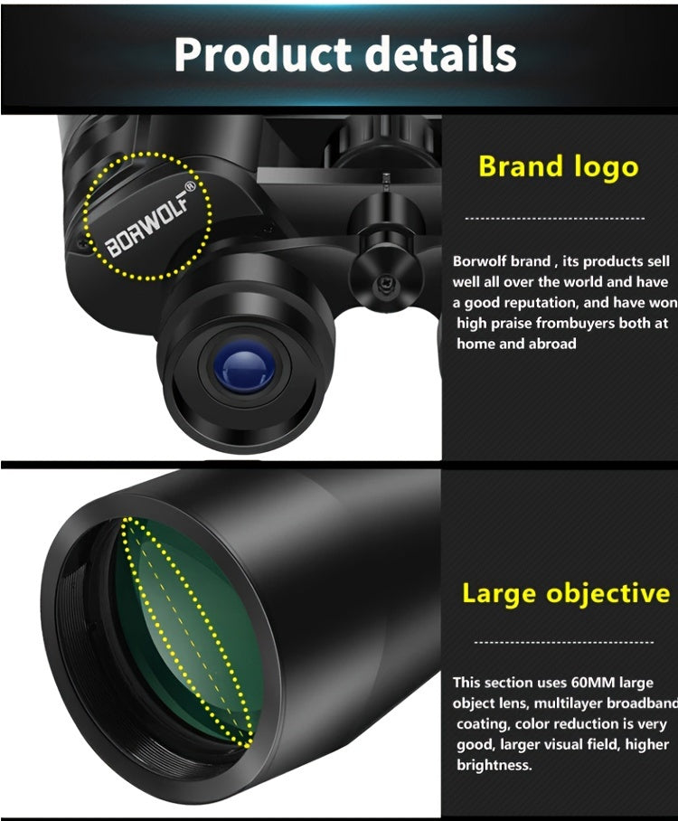 10x50 HD adult binoculars, High Magnification Long Range Zoom Binoculars, HD Professional Binoculars for Camping Hiking，bird watching, cruising, Black