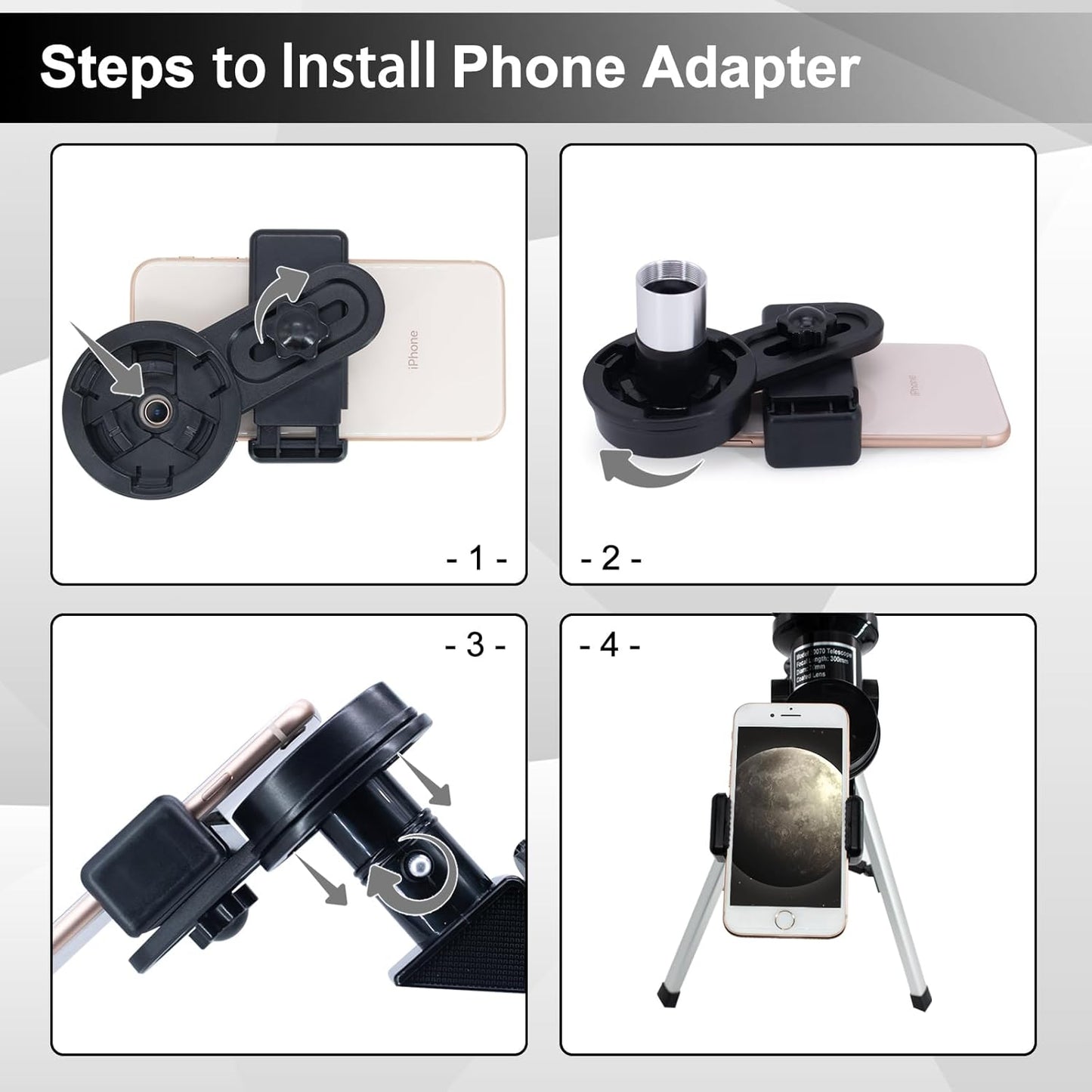 UBSSO Telescope for Adults Kids, 70mm Aperture Astronomical Refractor Telescopes for Astronomy Beginners (15X-150X), 300mm Portable Telescope,White