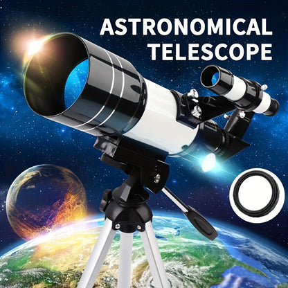 Astronomical Telescope, Objective Lens Focal Length 300, Aperture 70, Maximum Magnification 150 Times, Equipped with a Finder Scope,a Tripod,Blue