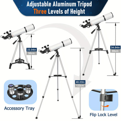 UBSSO Astronomical Telescope for Adults - 80mm Aperture 600mm Focal Length Refractor with Fully Multi-Coated Optics, 180x Max Magnification