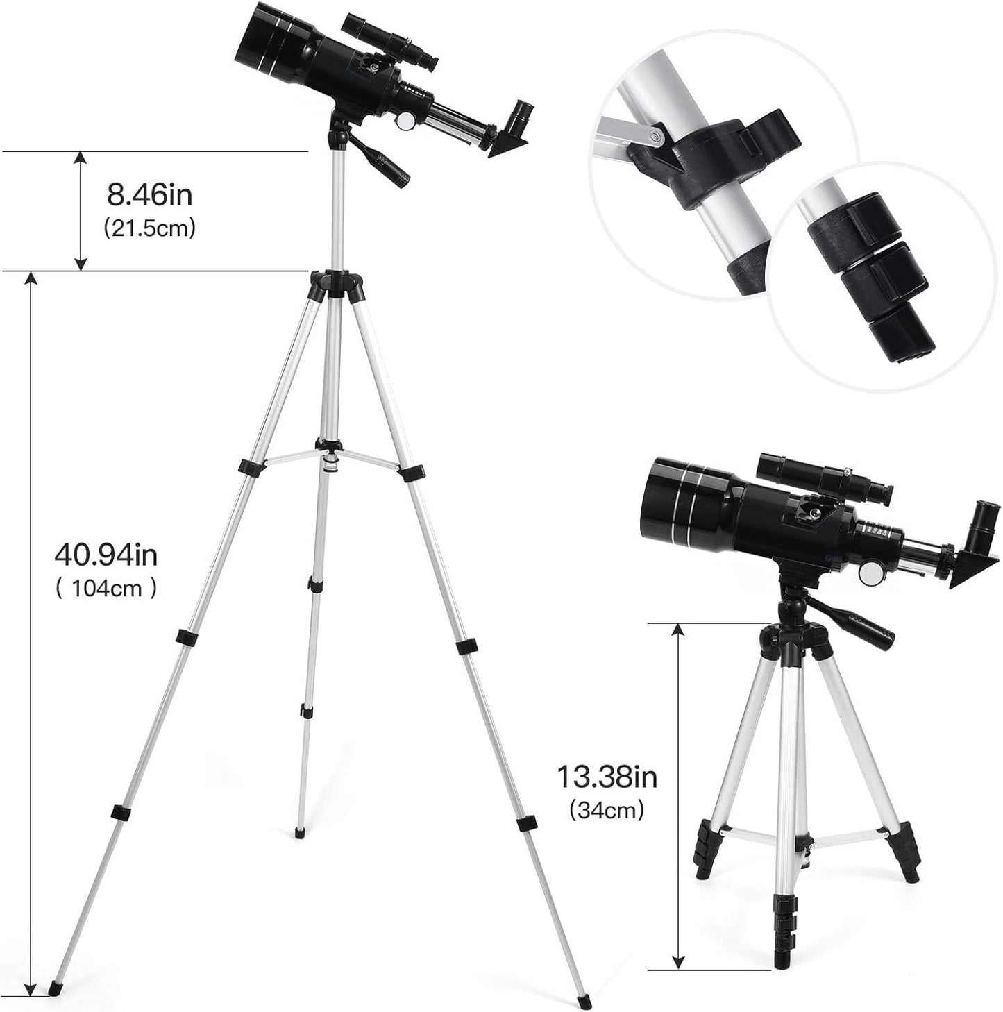 Telescope for Kids Adults, 70mm Aperture 300mm Telescopes for Astronomy Beginners, 15X-150X Magnification Refractor Telescope, Phone Adapter, Black