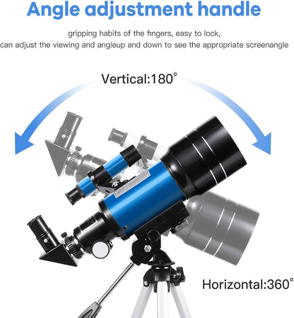 Telescope for Kids Adults, 70mm Aperture 300mm Telescopes for Astronomy Beginners, 15X-150X Magnification Refractor Telescope, Phone Adapter, Blue