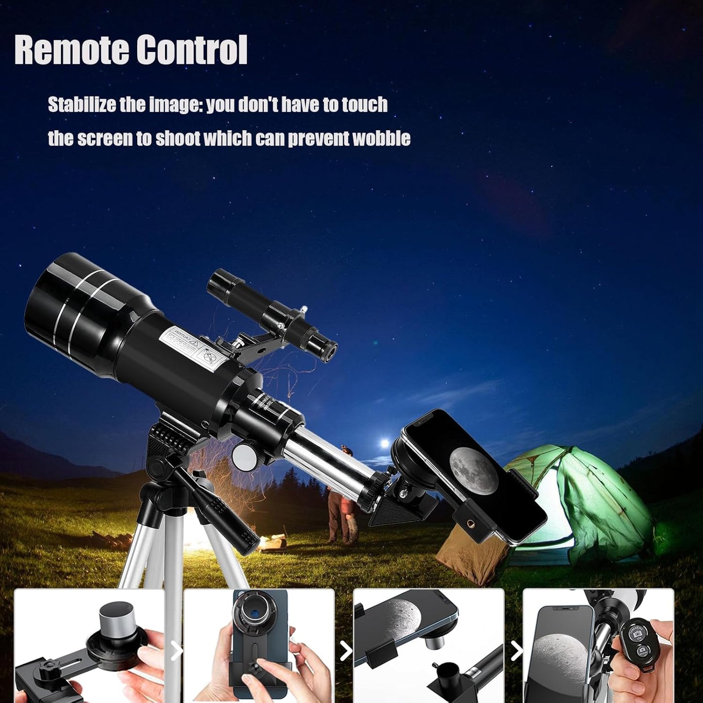 UBSSO 150X High Power Telescope, 70mm Aperture Telescope Astronomy For Adults, Portable Monocular Telescope With 3 Eyepiece Black