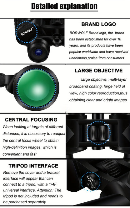 UBSSO 10x50 Powerful Binoculars Telescope HD Professional Zoom for Bird Watching and Watching Moon Moon Crater,cruising, and travel telescope,Black