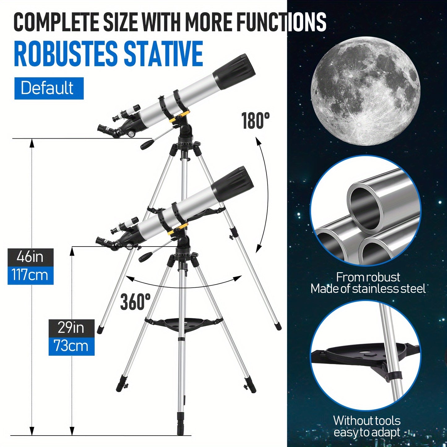 UBSSO Refractor Telescope Kit for Adults Beginners - 90mm Aperture, Manual Focus, Up to 675x Magnification Ideal for Stargazing, Moon Watching