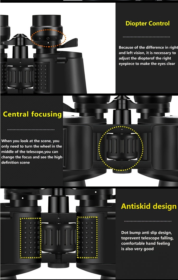 10x50 HD adult binoculars, High Magnification Long Range Zoom Binoculars, HD Professional Binoculars for Camping Hiking，bird watching, cruising, Black